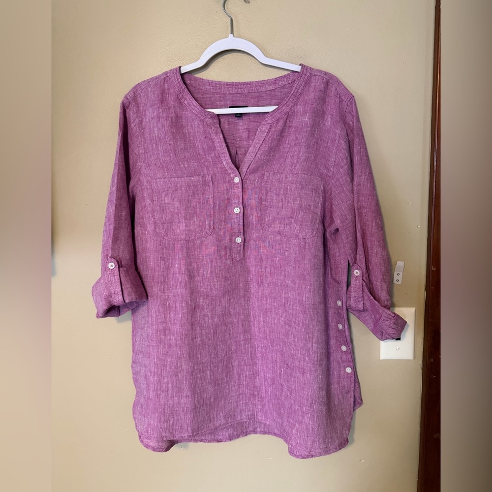 Talbots Linen Pop Over Tunic Top - Picture 2 of 7